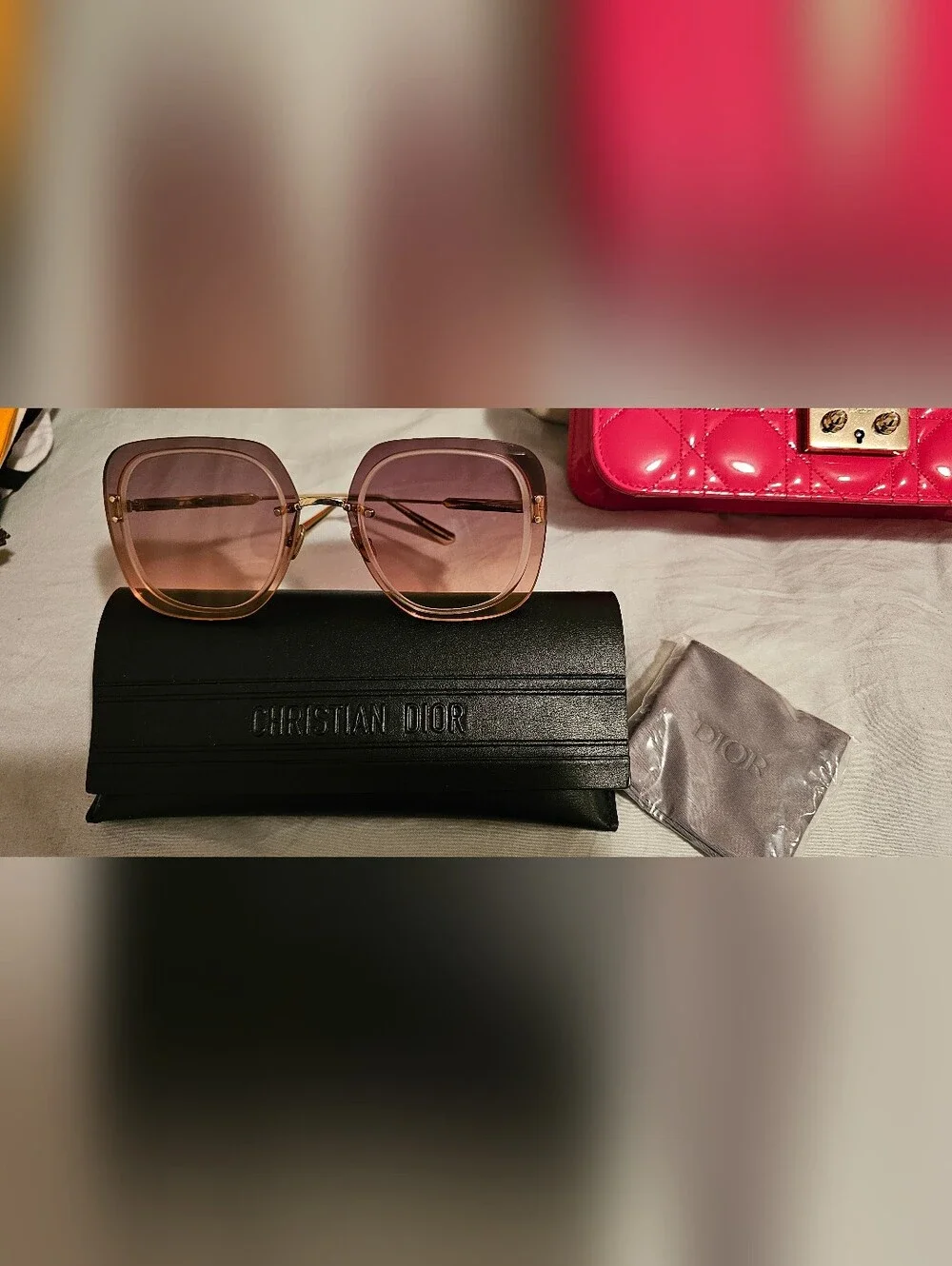Dior Women's Pink Gradient Square Sunglasses with Gold Accents